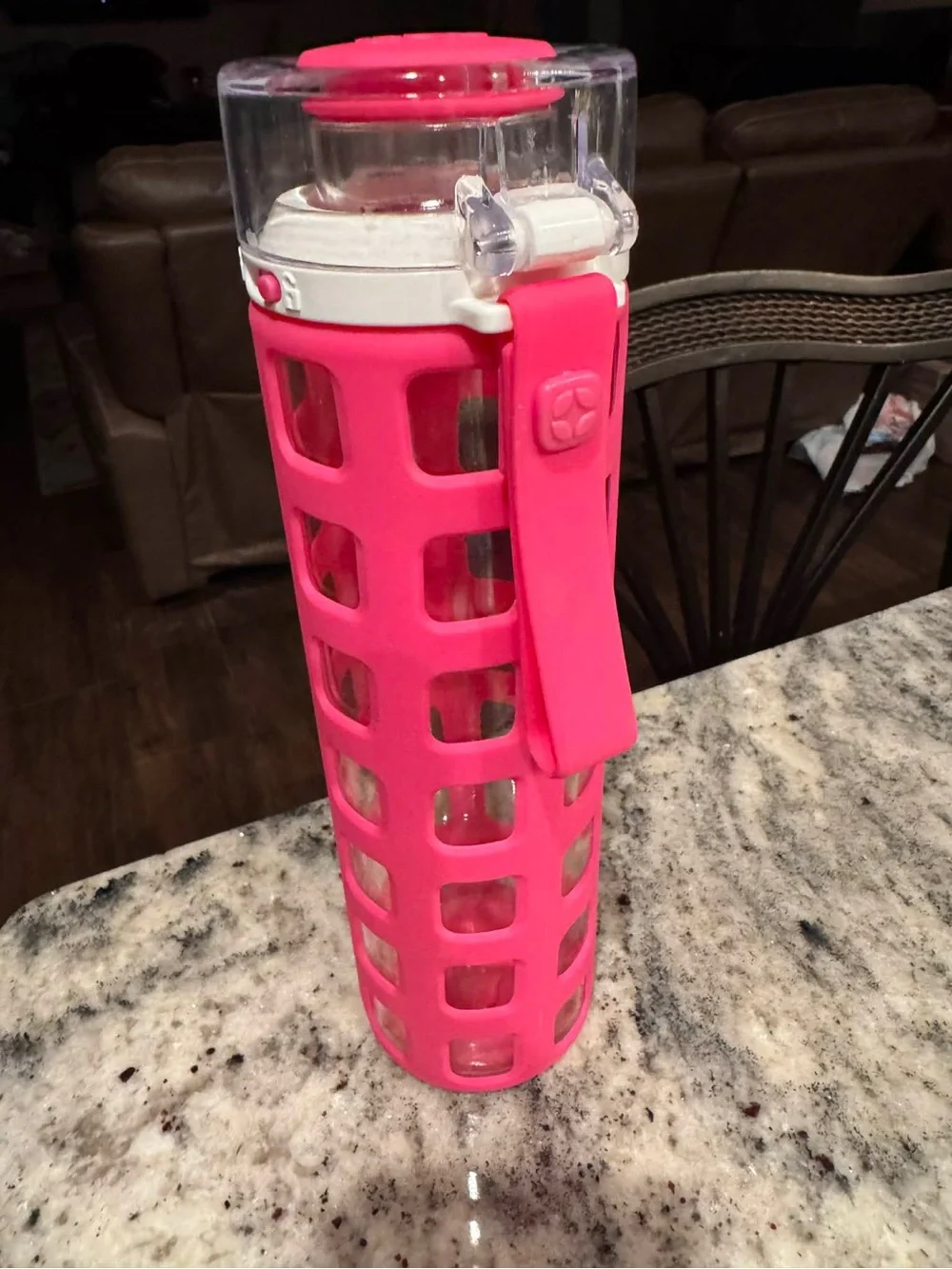 Pink Silicone Sleeve glass Water Bottle with Flip Lid